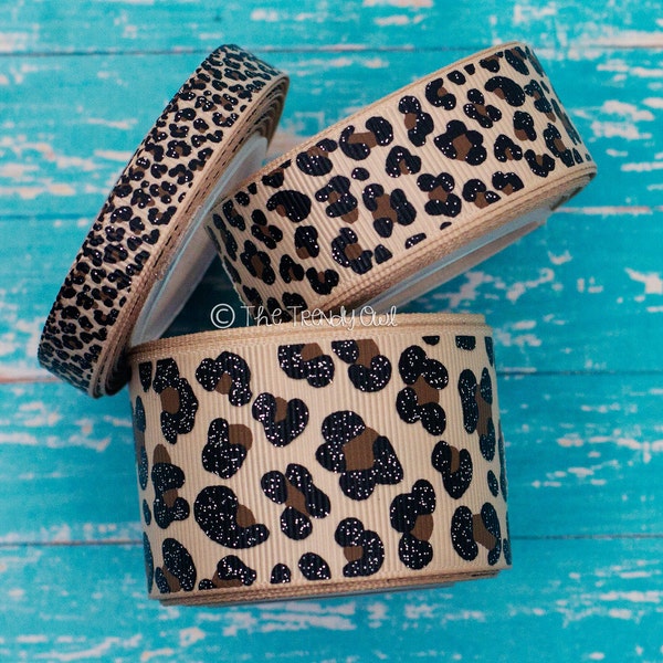 Leopard Print! 3/8", 7/8", 1.5" - U.S. DESIGNER - High Quality Grosgrain Ribbon - 5yd Roll