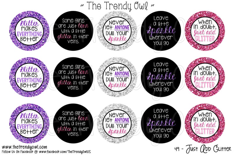 Just Add Glitter Digital Bottle Cap Images INSTANT DOWNLOAD Etsy