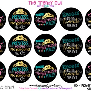 Back To School - Playground Princess on black - Digital Bottle Cap Images - INSTANT DOWNLOAD - 1&quot; Bottle Cap Images 4x6 - 80