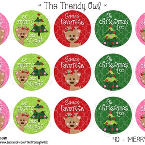 MERRY and Bright  - Christmas Digital Bottle Cap Images - INSTANT DOWNLOAD - 1&quot; Bottle Cap Images 4x6 - 40