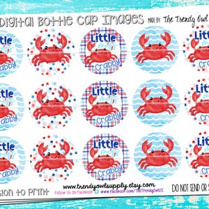 Little Miss Crabby - INSTANT DOWNLOAD - Digital Bottle Cap Images - 1&quot; Bottle Cap Images 4x6