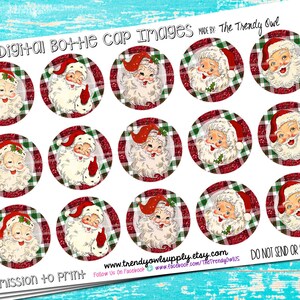 Vintage Santa - Christmas Plaid - INSTANT DOWNLOAD - Digital Bottle Cap Images - 1&quot; Bottle Cap Images 4x6
