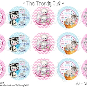 Vintage Kittens - &quot;You&#39;ve CAT to be KITTEN me&quot; Digital Bottle Cap Images - INSTANT Download - 1&quot; Bottle Cap Images 4x6 - 50