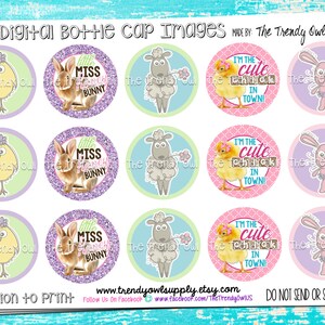 Easter/Spring Animals - &quot;Little Miss Honey Bunny&quot; - Digital Bottle Cap Images - INSTANT DOWNLOAD - 1&quot; Bottle Cap Images 4x6 - 181