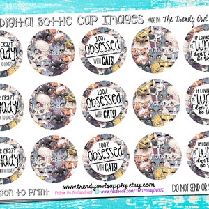 Crazy Cat Lady - Digital Bottle Cap Images - INSTANT DOWNLOAD - 1&quot; Bottle Cap Images 4x6 - 243