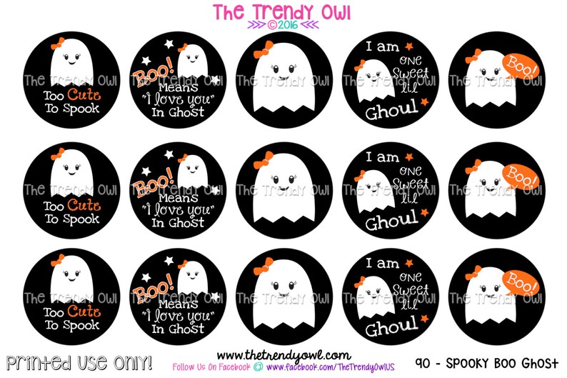 Spooky Boo! Ghost - Halloween Digital Bottle Cap Images - INSTANT ...