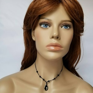 Rose Pendant with Crystal Swarovski on black rope choker