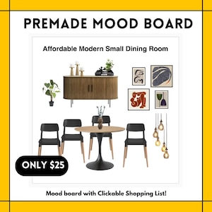 PRE-MADE dining room mood board clickable shopping list E design Interior design Virtual decorating shoppable Design board room decorating