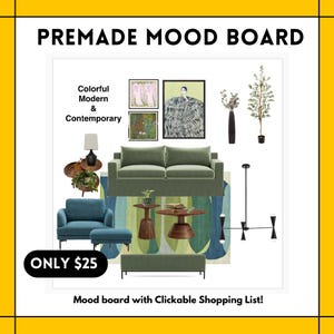 Affordable PREMADE living room mood board 28 EXTRA PRODUCTS clickable shopping list E design Virtual Interior design service decorating idea