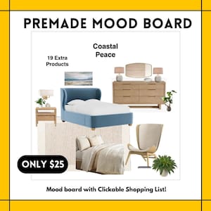 Affordable PREMADE bedroom mood board 19 EXTRA PRODUCTS clickable shopping list E design virtual Interior design service room makeover decor