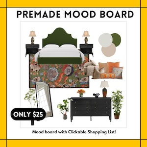 Affordable PREMADE bedroom mood board 18 EXTRA PRODUCTS a Clickable shopping list, E design Virtual Interior design service decorating ideas