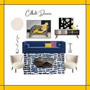 Affordable PREMADE living room mood board 15 EXTRA PRODUCTS clickable shopping list E design Virtual Interior design service room makeover