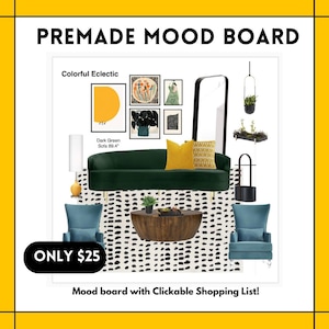 Affordable PREMADE living room mood board 16 EXTRA PRODUCTS clickable shopping list E design Virtual Interior design room makeover decoratin
