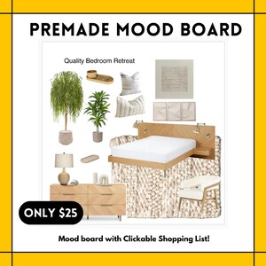 Affordable PREMADE living room mood board 19 EXTRA PRODUCTS clickable shopping list E design Virtual Interior design service decorating idea