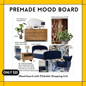 Modern Bedroom Mood Board PREMADE Interior Design service CLICKABLE Shopping Link E-Design Style Guide INSTANT Download Affordable Decoratin