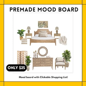 Neutral PREMADE bedroom mood board 16 EXTRA PRODUCTS a Clickable shopping list, E design Virtual Interior design service decorating ideas