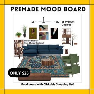 Tablero de estado de ánimo de sala de estar PREFABRICADO asequible 27 PRODUCTOS ADICIONALES lista de compras en la que se puede hacer clic Servicio de diseño de interiores virtual Ideas de decoración