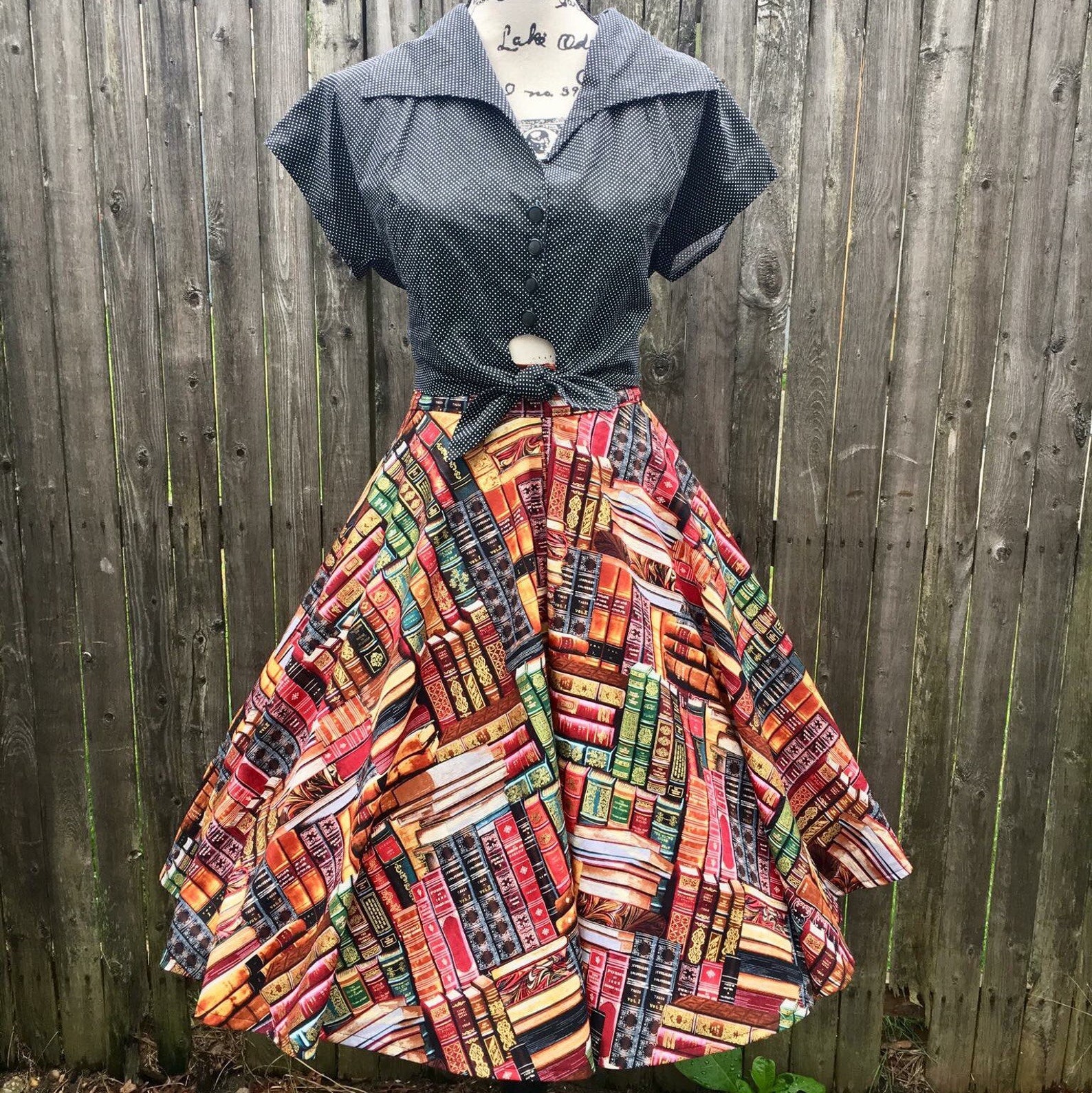 Packed Books Full Circle Skirt Etsy