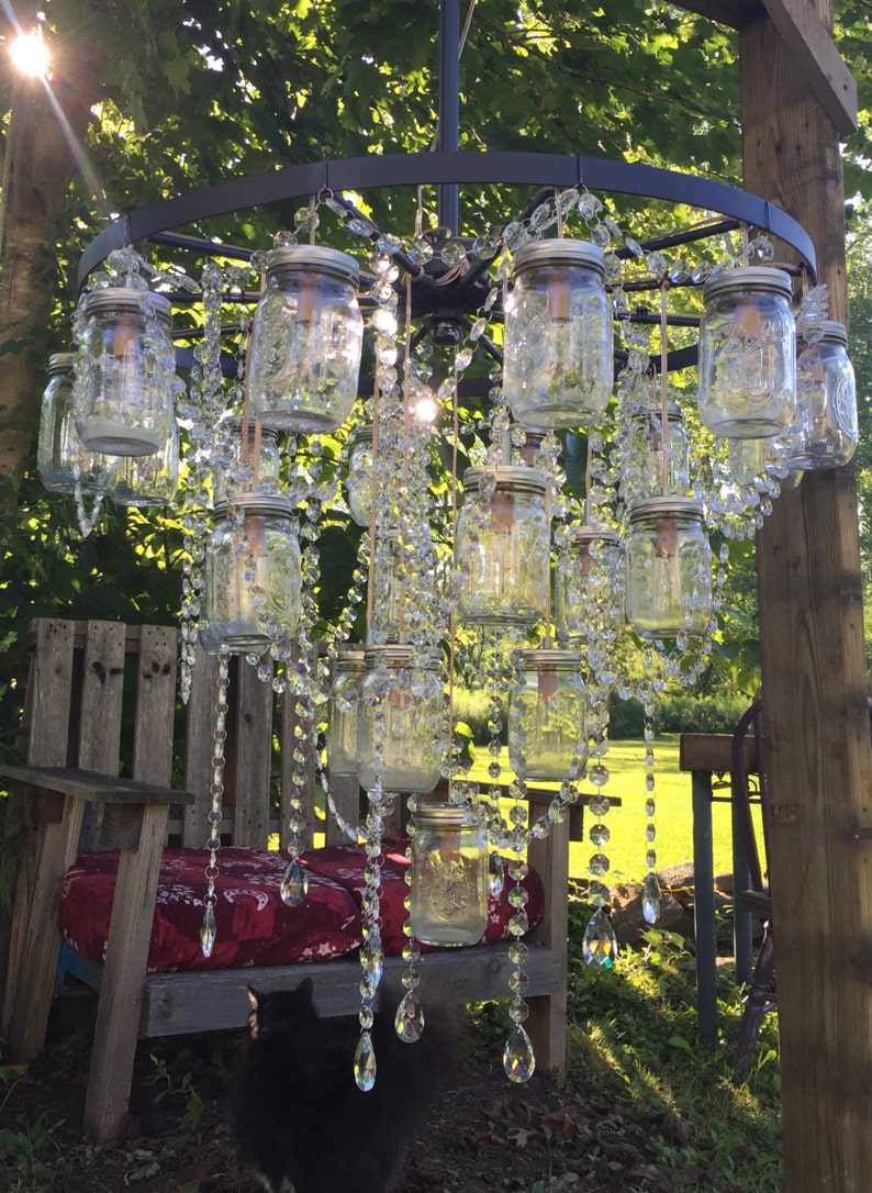 30 Wagon Wheel Mason Jar Chandelier image 3