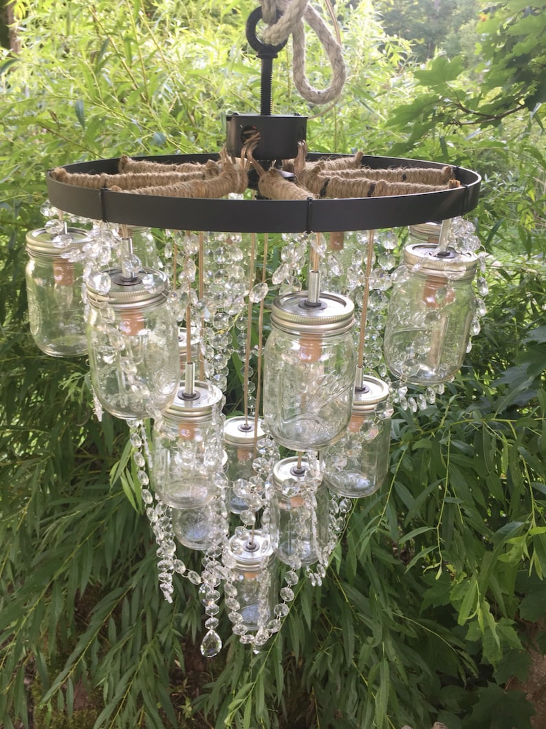 18 Wagon Wheel Mason Jar Chandelier Etsy