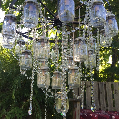 18 Wagon Wheel Mason Jar Chandelier Etsy