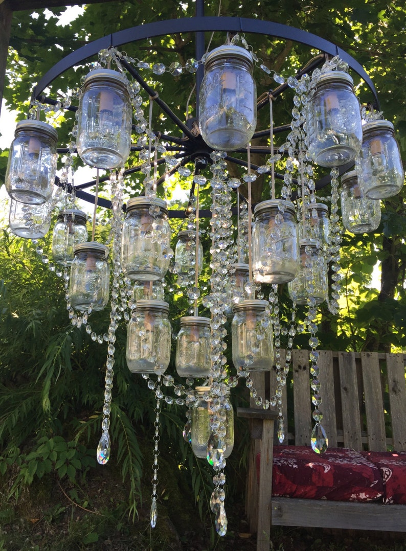 30 Wagon Wheel Mason Jar Chandelier image 1