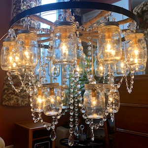 Two tier 24” Wagon Wheel Mason Jar Chandelier - Custom Order