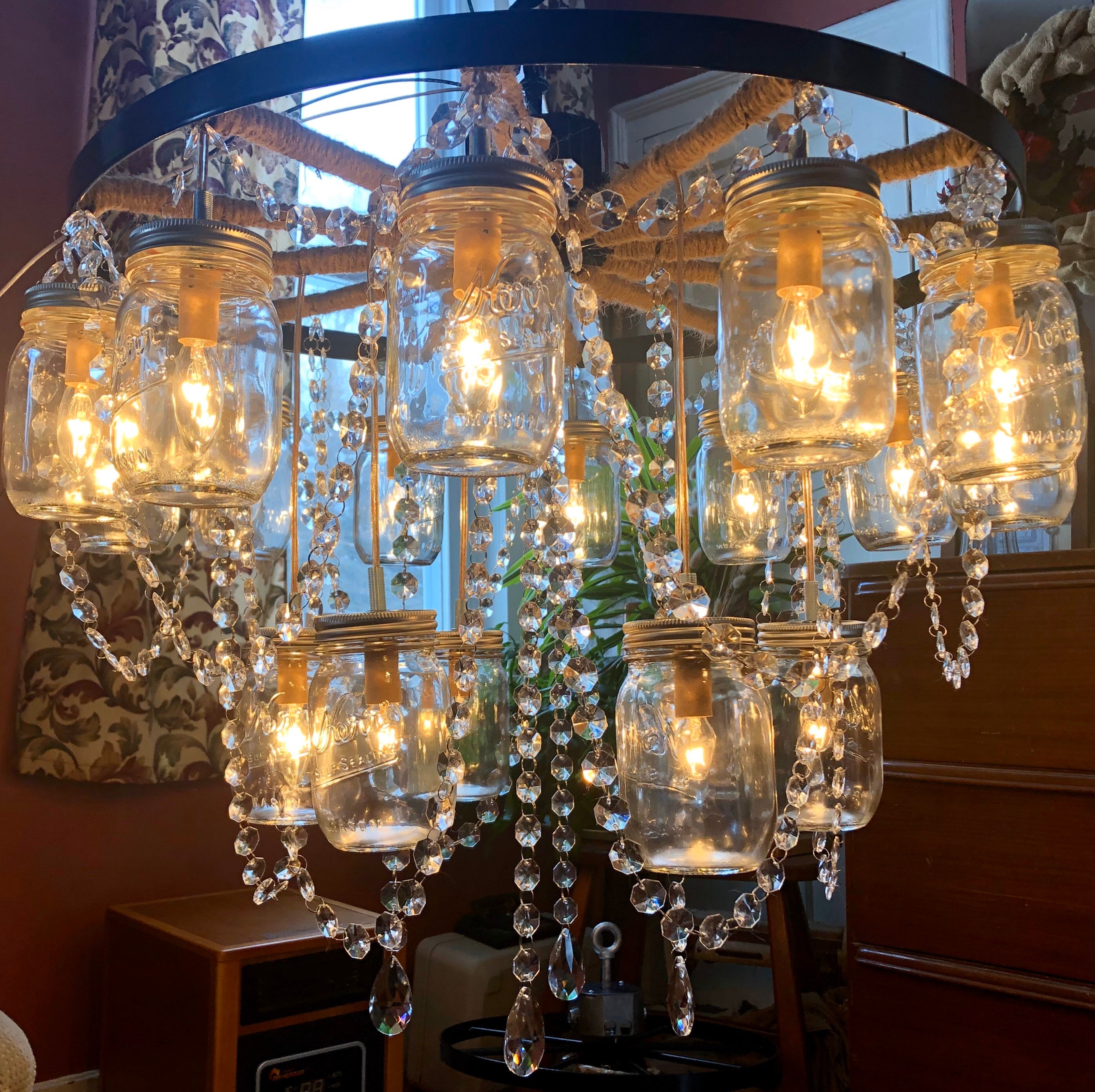 Two Tier 24 Wagon Wheel Mason Jar Chandelier Custom Order Etsy