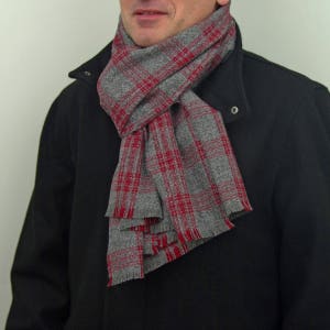 Plaid Scarf, Cotton Scarf, Plaid 100% Cotton Scarf in Gray and Red, Flannel Scarf, Tartan Scarf