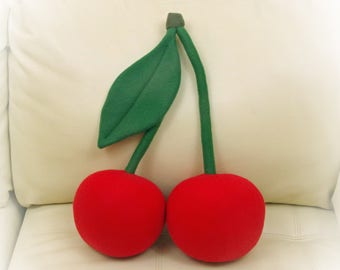 Cherry Pillow, Fruit Pillow, Food Pillow, Toy Pillow, 3D Pillow