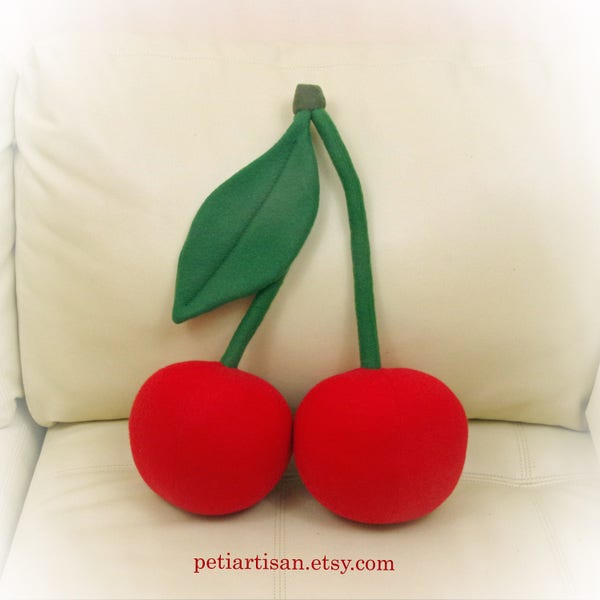 Cherry Pillow, Fruit Pillow, Food Pillow, Toy Pillow, 3D Pillow