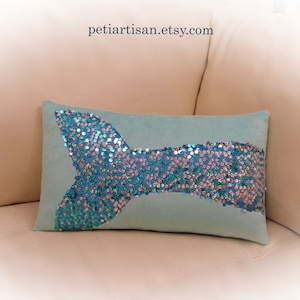 Mermaid Tail Pillow, Mermaid Pillow, Toy Pillow, 3D Pillow, Nautical Decor, Beach House Decor Aqua Blue