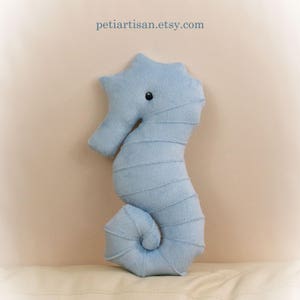 Seahorse Shaped Pillow, Toy Pillow, 3D Pillow, Nautical Decor, Beach House Decor Baby Blue