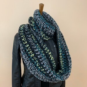 Hand-knitted Chunky Oversized Infinity Cowl Scarf in Blue, Brown and ...