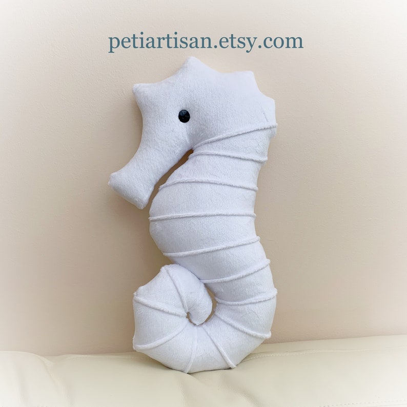 Seahorse Shaped Pillow, Toy Pillow, 3D Pillow, Nautical Decor, Beach House Decor White