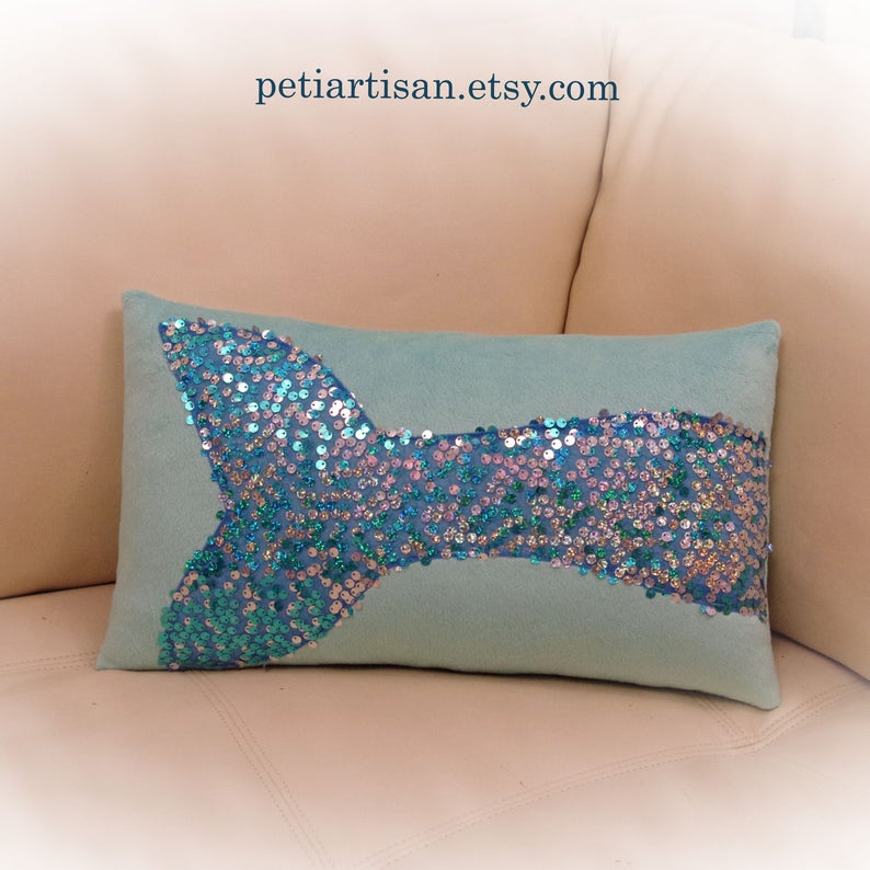 Mermaid Tail Pillow, Mermaid Pillow, Toy Pillow, 3D Pillow, Nautical Decor, Beach House Decor Aqua Blue