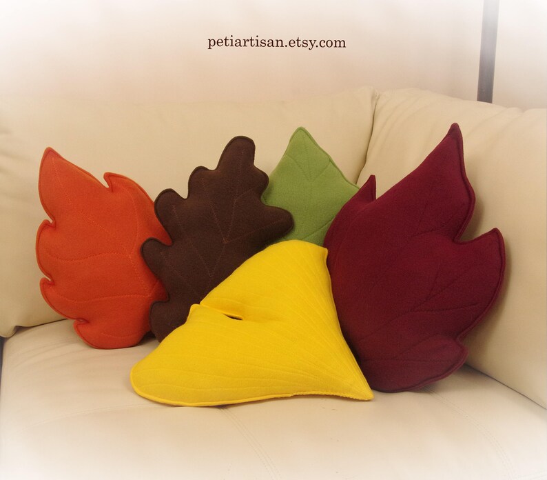 Set of Five Leaf Pillows Fall Pillow Collection Autumn Leaf Etsy