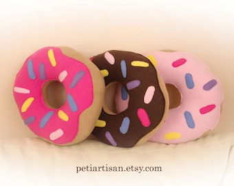 Donut Pillow, Food Pillow, Doughnut Pillow, Chocolate Frosted Doughnut, Pink Frosted Doughnut, Toy Pillow, 3D Pillow