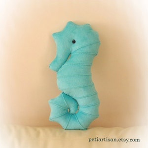 Seahorse Shaped Pillow, Toy Pillow, 3D Pillow, Nautical Decor, Beach House Decor Aqua