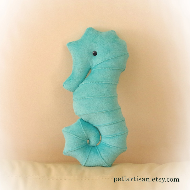 Seahorse Shaped Pillow, Toy Pillow, 3D Pillow, Nautical Decor, Beach House Decor Aqua