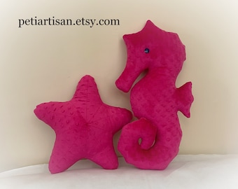 Seahorse Pillow,Starfish Pillow, Nautical Decor, Beach House Decor