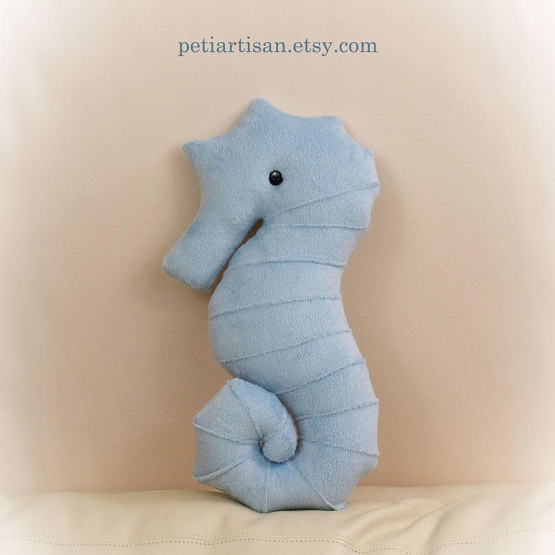 Seahorse Shaped Pillow, Toy Pillow, 3D Pillow, Nautical Decor, Beach House Decor Baby Blue