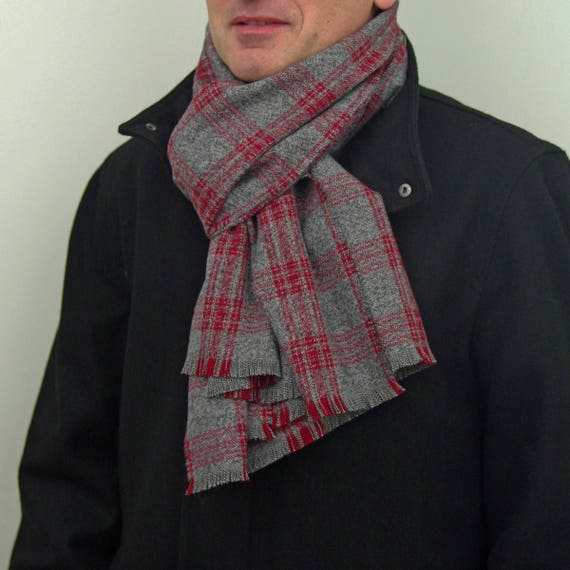 Gray and red plaid scarf discount