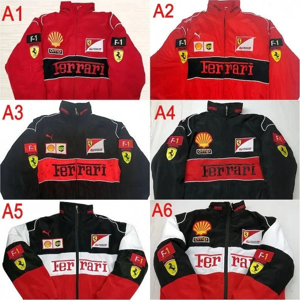 Ferrari-Jacke, Vintage F1-Jacke, Rennpilotenjacke, Old School, Formel 1, Rallye, Autojacke, Street-Style-Jacke, geschlechtsneutrale Jacke für Erwachsene