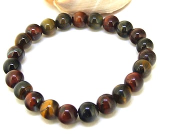 8mm Natural Tiger Eye Stone Beaded Bracelet