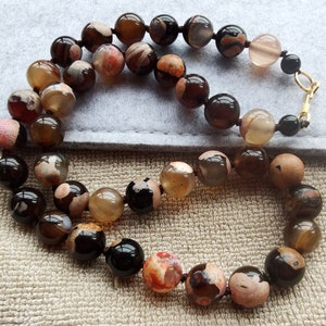18inches Multicolour Agate Beaded Necklace Hand Knotted Necklace (10 mm) Round Beads MEN&#39;S WOMEN&#39;S NECKLACEE