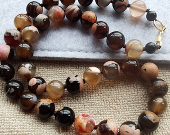 Multicolour Agate Beaded Necklace Hand Knotted Necklace (10 mm) Round Beads MEN'S WOMEN'S NECKLACEE