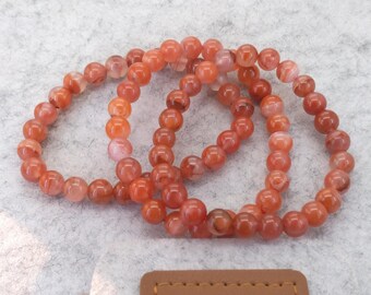 Natural Red Agate Bracelet Round Beaded Elastic Bracelet Healing Reiki Bracelet 7 inch