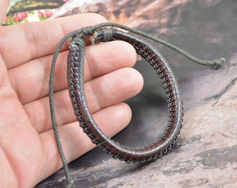 Hand woven Real leather bracelet Weaved rope bangle wide 10mm ,adjustable bracelet