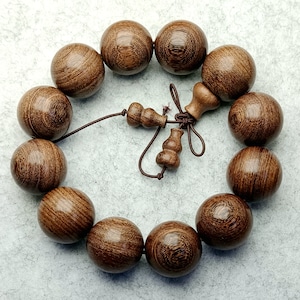 Large 20mm Round Wood Bangle ,Natural Charm ebony wood Bracelet,  Elastic Bracelet Buddhist Mala Prayer Meditation and Yoga